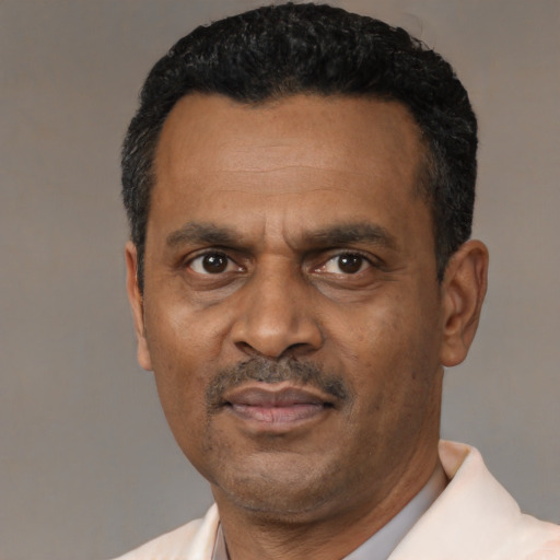 Neutral latino adult male with short  black hair and brown eyes