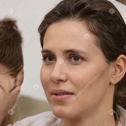 Neutral white adult female with medium  brown hair and brown eyes