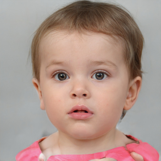 Neutral white child female with medium  brown hair and grey eyes