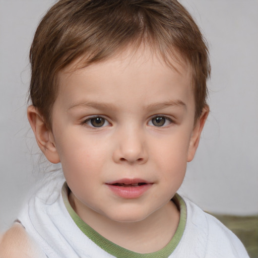 Neutral white child female with short  brown hair and brown eyes