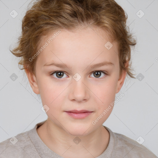 Neutral white child female with short  brown hair and brown eyes