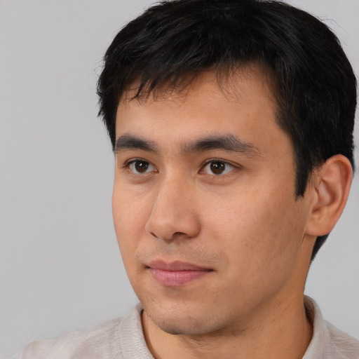 Neutral asian young-adult male with short  black hair and brown eyes