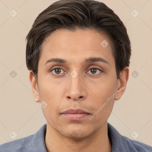 Neutral white adult male with short  brown hair and brown eyes