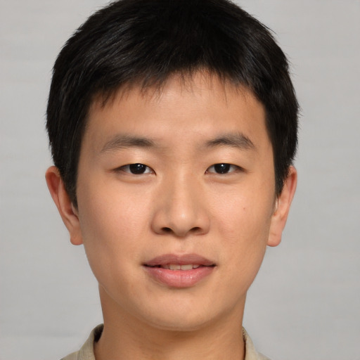 Neutral asian young-adult male with short  brown hair and brown eyes