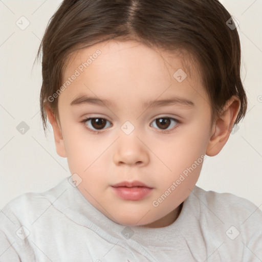 Neutral white child female with short  brown hair and brown eyes