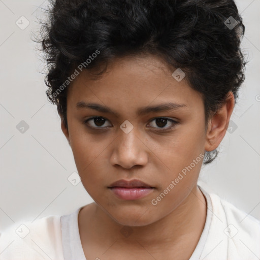 Neutral white child female with short  brown hair and brown eyes