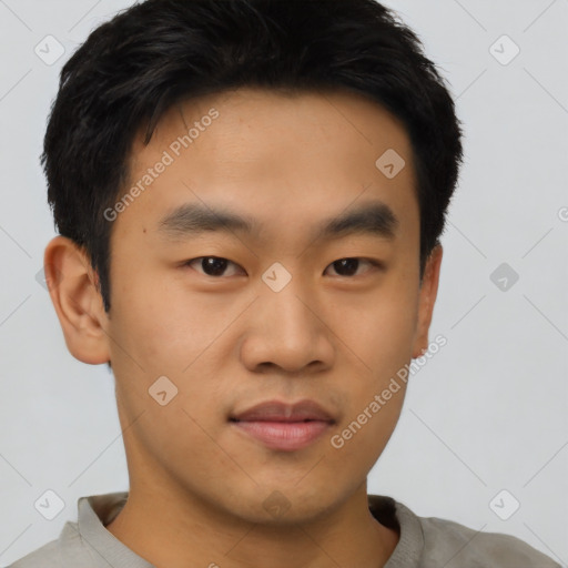 Neutral asian young-adult male with short  black hair and brown eyes