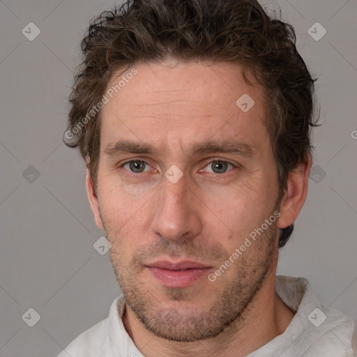 Neutral white adult male with short  brown hair and brown eyes