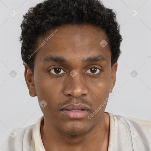 Neutral black young-adult male with short  brown hair and brown eyes