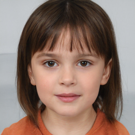 Neutral white child female with medium  brown hair and brown eyes