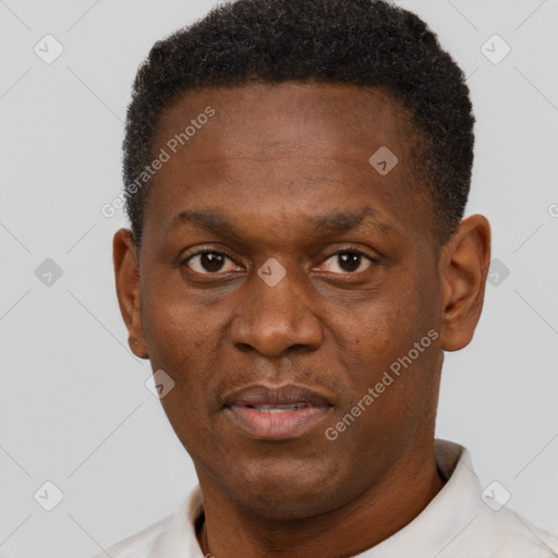 Neutral black young-adult male with short  brown hair and brown eyes