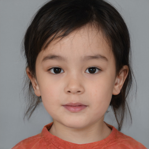 Neutral white child female with medium  brown hair and brown eyes