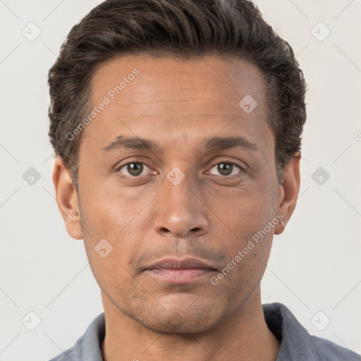 Neutral white adult male with short  brown hair and brown eyes