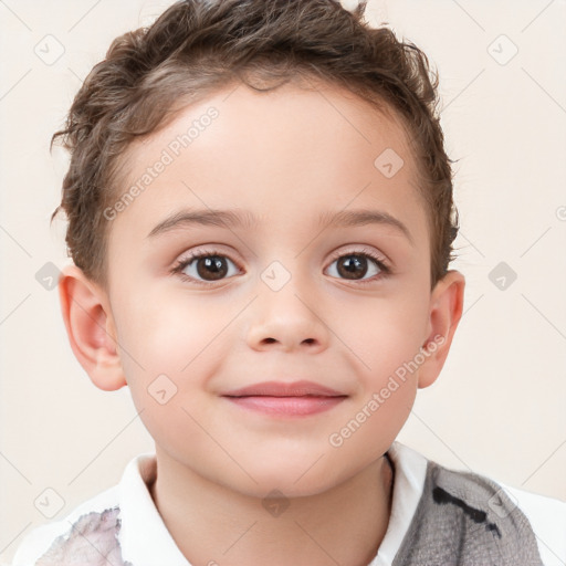 Joyful white child male with short  brown hair and brown eyes