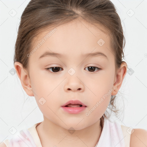 Neutral white child female with medium  brown hair and brown eyes