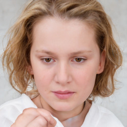 Neutral white child female with medium  brown hair and blue eyes