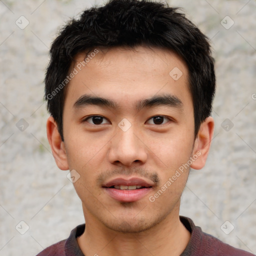 Neutral asian young-adult male with short  black hair and brown eyes