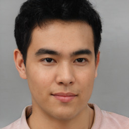 Neutral asian young-adult male with short  brown hair and brown eyes