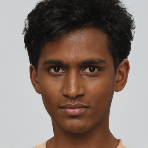 Neutral black young-adult male with short  brown hair and brown eyes