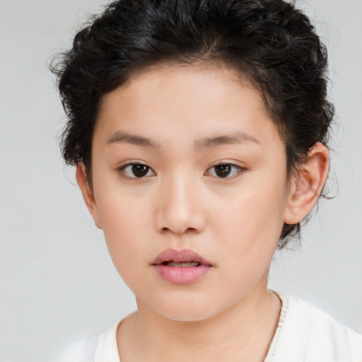Neutral white young-adult female with short  brown hair and brown eyes