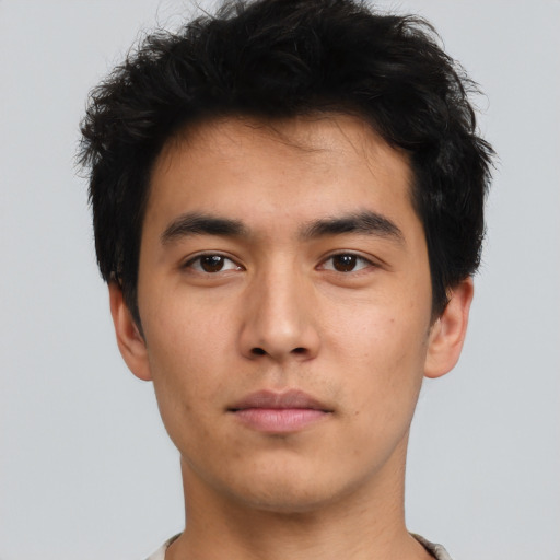 Neutral asian young-adult male with short  brown hair and brown eyes
