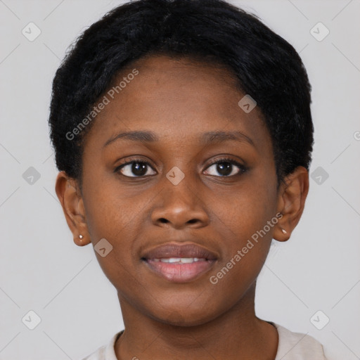 Neutral black young-adult female with short  brown hair and brown eyes