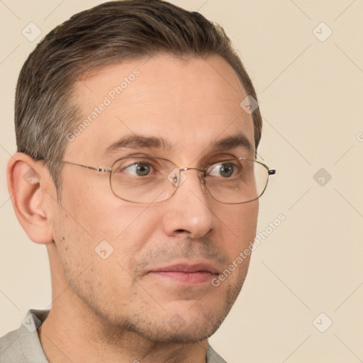 Neutral white adult male with short  brown hair and brown eyes