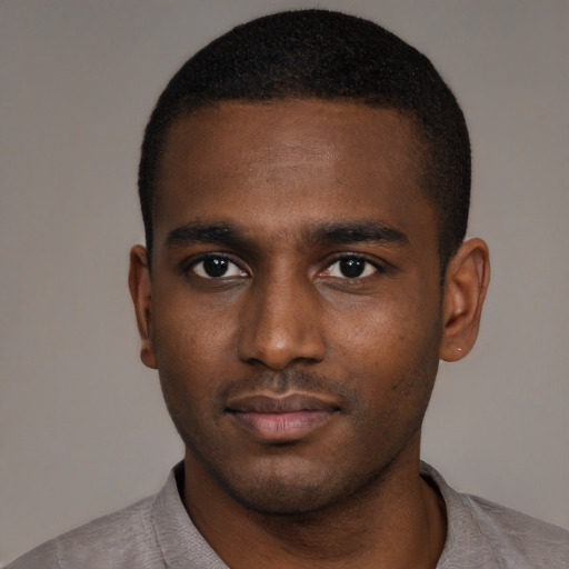 Neutral black young-adult male with short  brown hair and brown eyes