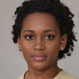 Neutral black young-adult female with short  brown hair and brown eyes