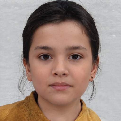 Neutral white child female with medium  brown hair and brown eyes