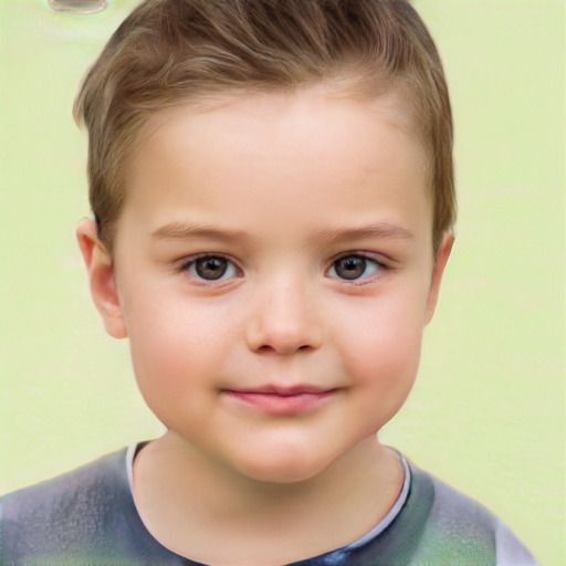 Joyful white child male with short  brown hair and brown eyes