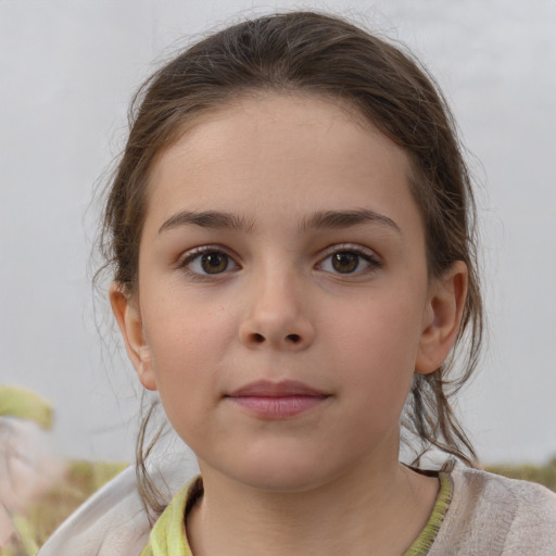 Neutral white child female with medium  brown hair and brown eyes