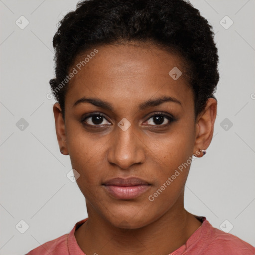 Neutral black young-adult female with short  brown hair and brown eyes