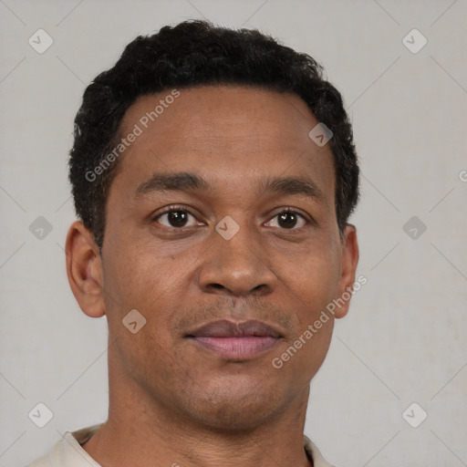 Neutral black young-adult male with short  brown hair and brown eyes