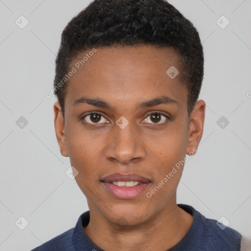 Neutral black young-adult male with short  brown hair and brown eyes