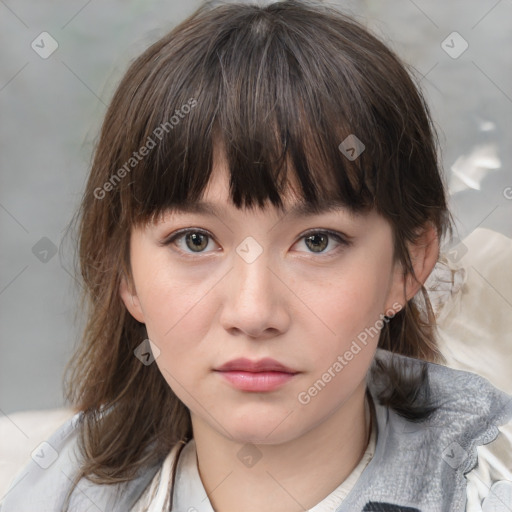 Neutral white child female with medium  brown hair and brown eyes