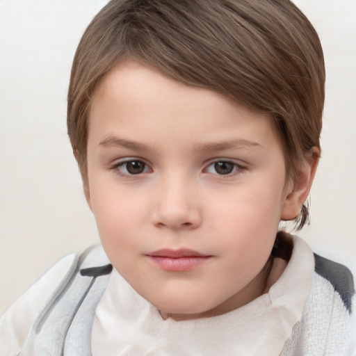 Neutral white child female with short  brown hair and brown eyes