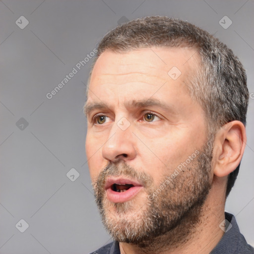 Neutral white adult male with short  brown hair and brown eyes