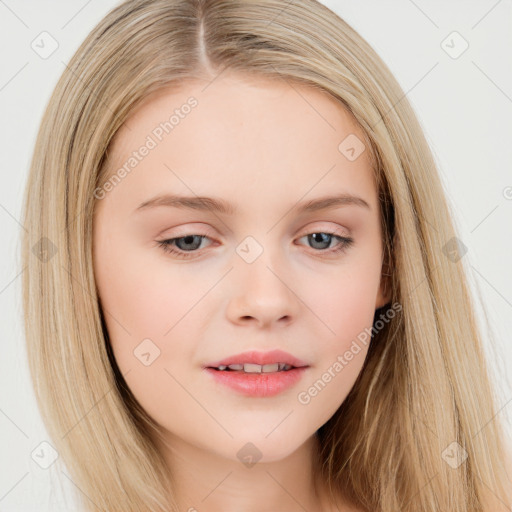 Neutral white child female with long  brown hair and brown eyes