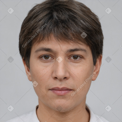 Neutral white adult male with short  brown hair and brown eyes