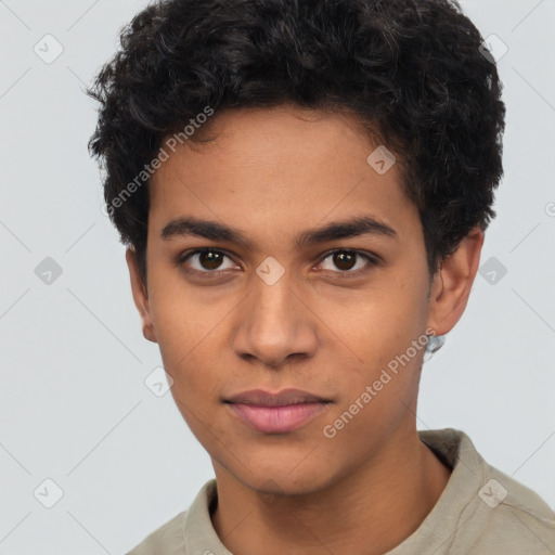 Neutral latino young-adult male with short  brown hair and brown eyes