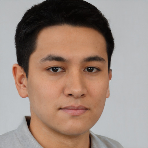 Neutral asian young-adult male with short  brown hair and brown eyes