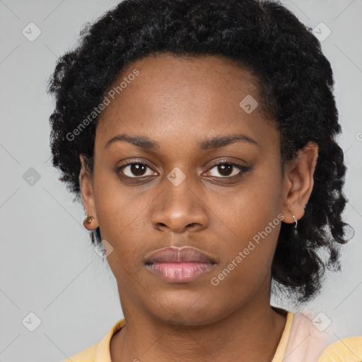 Neutral black young-adult female with short  black hair and brown eyes