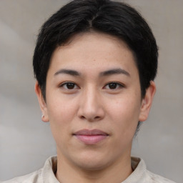 Neutral asian young-adult female with short  black hair and brown eyes