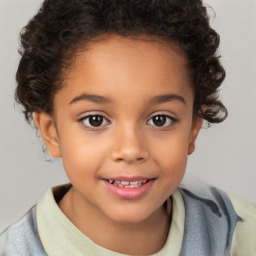 Joyful white child female with short  brown hair and brown eyes