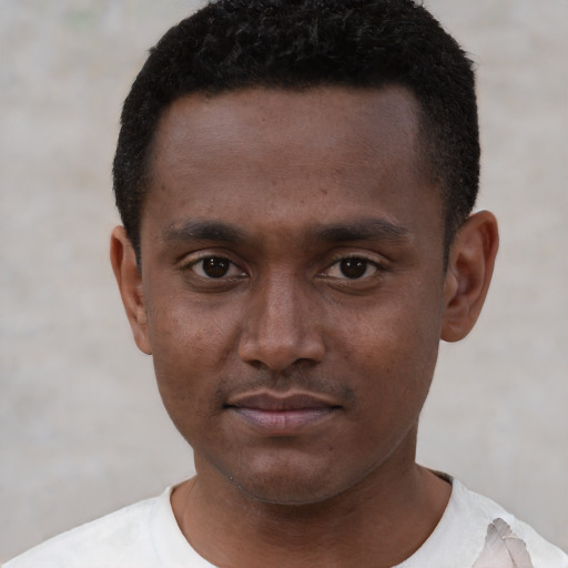 Neutral black young-adult male with short  brown hair and brown eyes