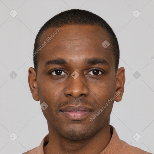 Neutral latino young-adult male with short  brown hair and brown eyes