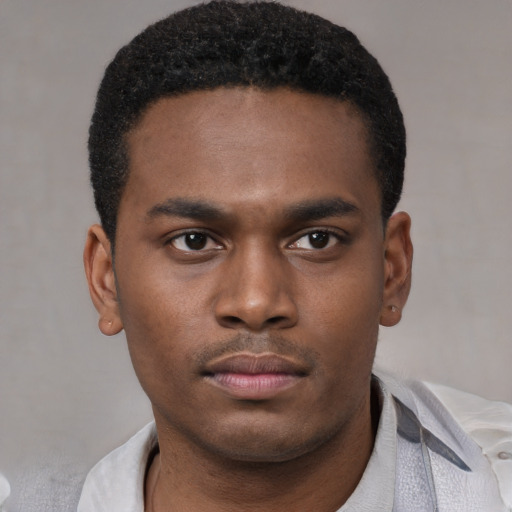 Neutral latino young-adult male with short  brown hair and brown eyes