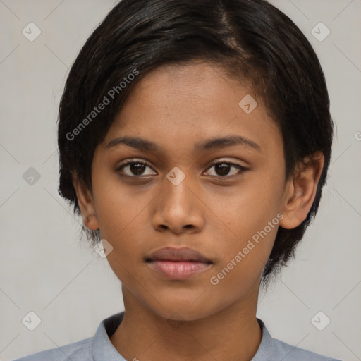 Neutral asian young-adult female with medium  black hair and brown eyes