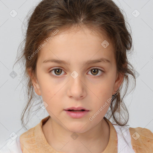 Neutral white child female with medium  brown hair and brown eyes